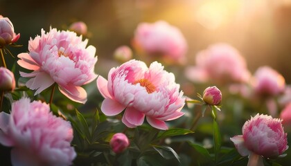 Obraz premium Sunlit Peonies in a Garden
