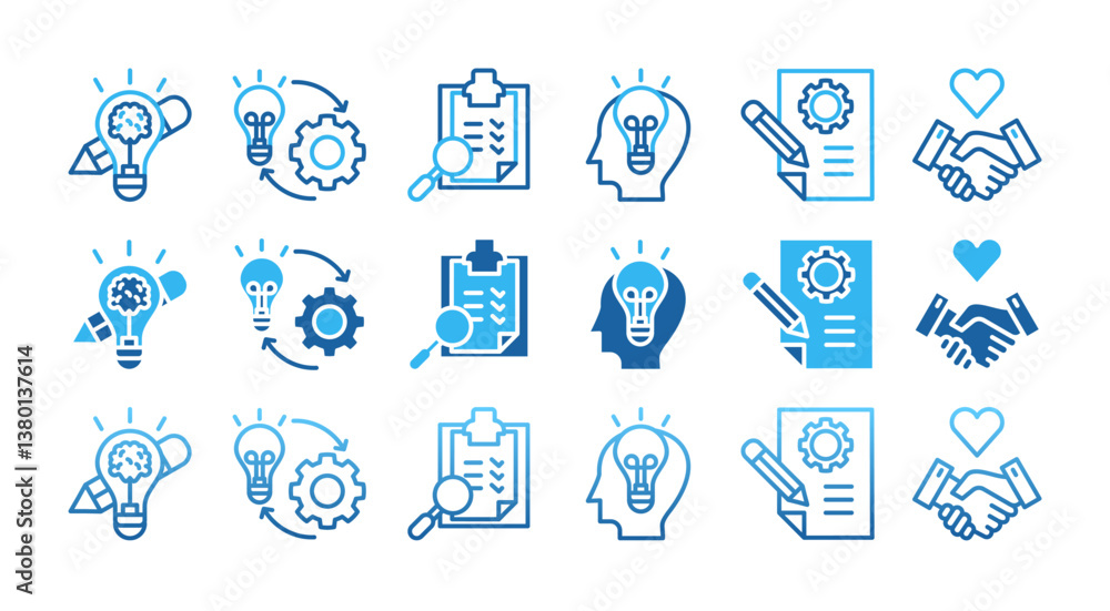 Poster design thinking.icon with multiple style inspiration, empathy, ideation, implementation, prototyping