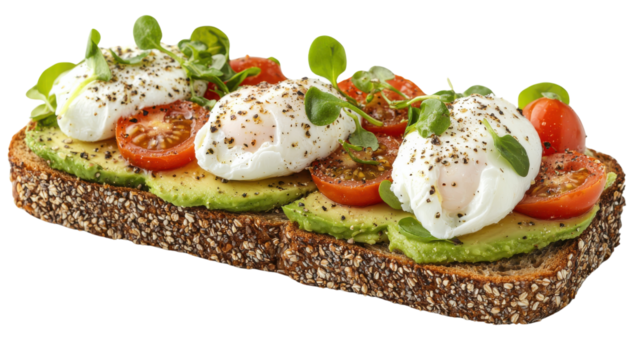 Delicious and nutritious open faced sandwich featuring creamy avocado juicy tomatoes and fresh mozzarella cheese topped with fragrant basil leaves for a Mediterranean inspired plant based meal