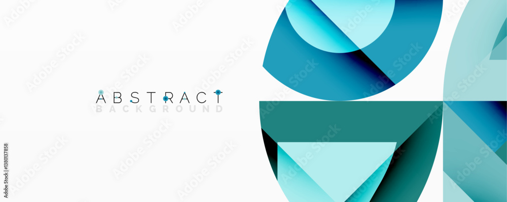 Poster abstract geometric design. overlapping circles create dynamic composition. cool blues, teals, whites