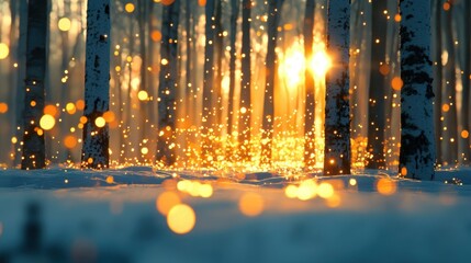 Obraz premium Magical winter night snowy forest nature scene enchanted environment illuminated view scenic beauty