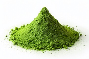 Aerial View of Matcha Powder Pile on White Background - Organic Green Tea