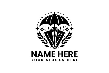 Stylized Umbrella with Leaves and Rain Vector Graphic. Nature Protection Design.