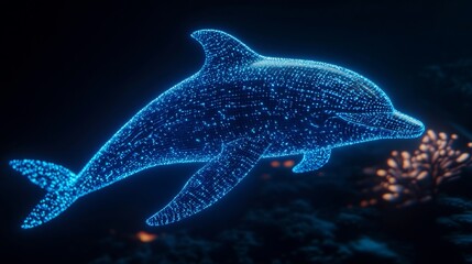 Obraz premium Futuristic Holographic Dolphin in Digital Space, Modern Technology and Innovation Concept