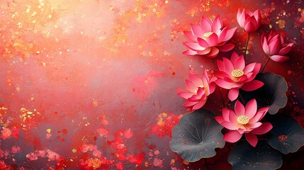 Vibrant lotus blossoms in a traditional Thai inspired design