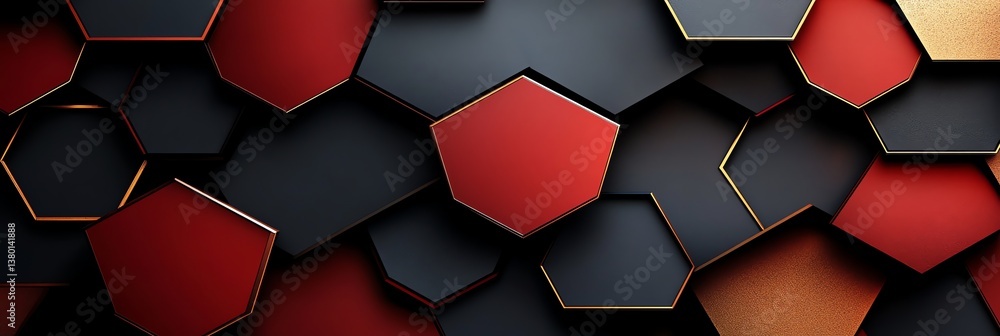 Poster geometric hexagon pattern with red black and gold for modern background
