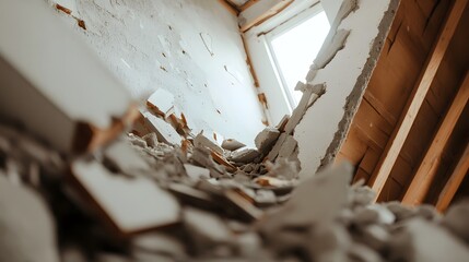 Obraz premium Earthquake damage inside a rural house