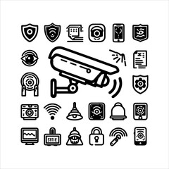 security camera icon set editable stroke of blac
