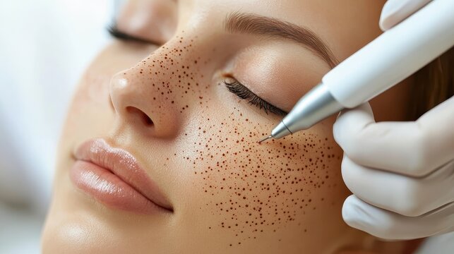 Close-up of beauty treatment enhancing facial features.