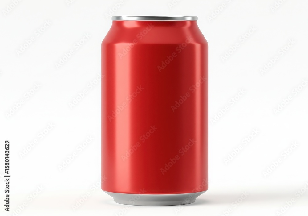Aufkleber a single red aluminum can on a white background in a studio setting with soft lighting and reflectio