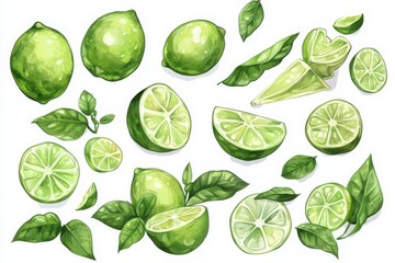 Fresh Lime Slices and Leaves Illustration