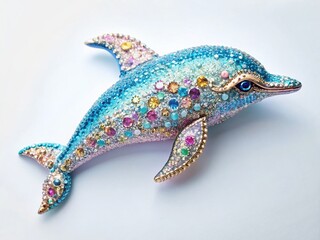 Obraz premium Aerial View: Sparkling Crystal Dolphin Brooch - Elegant Jewelry Photography
