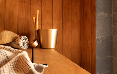 Modern sauna accessories in the modern bathhouse