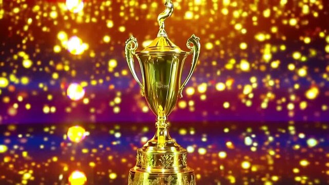 Golden Trophy with golden light Sparkling background