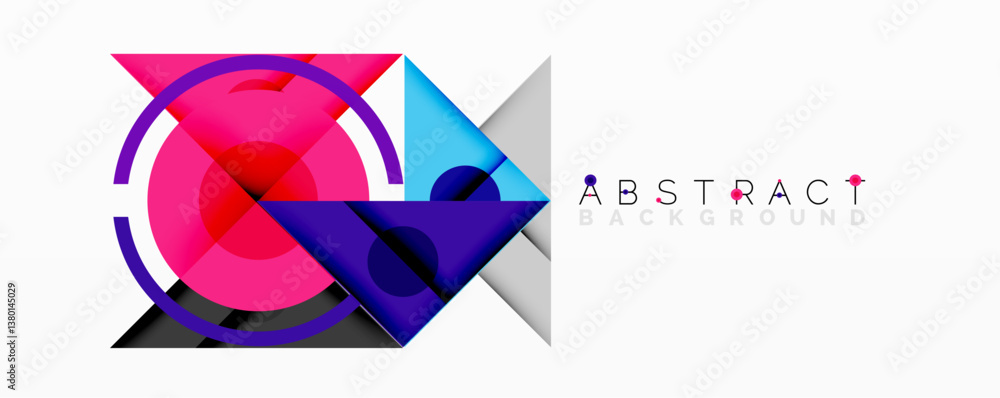 Poster bright abstract design. overlapping shapes create dynamic composition. pink, blue, purple hues domin