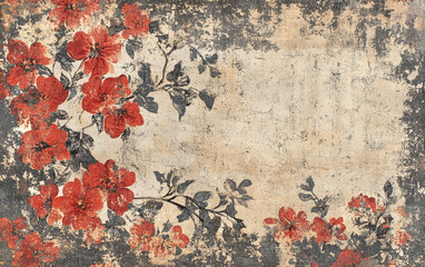 Retro traditional Chinese elements flower and bird texture art background
