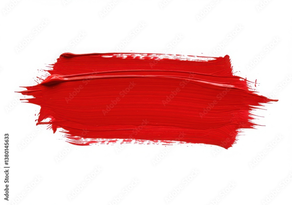 Poster a vivid red paint stroke isolated on a white background with visible brush texture and slight variat