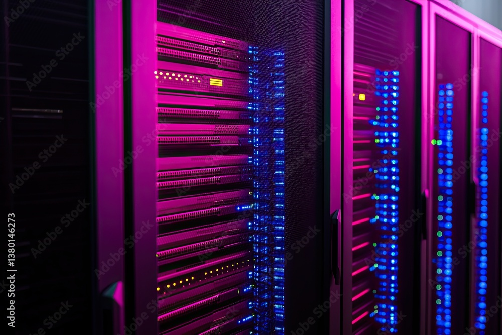 Poster data center operations modern facility technology infrastructure digital environment close-up view s