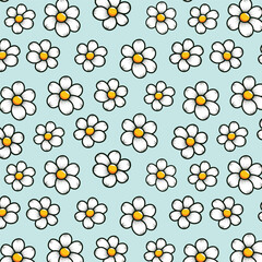 Flower Pattern. White Daisy Chamomile Flower Pattern. Flat floral elements. Blossom flowers with white petals. Vector Illustration.