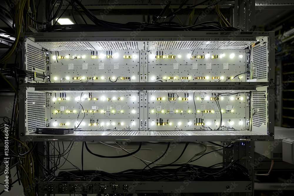 Aufkleber illuminated server racks in a data center