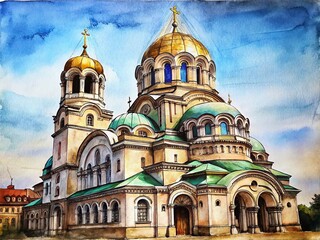 Fototapeta premium Alexander Nevsky Cathedral Sofia Bulgaria Macro Hand Drawn Sketch Architectural Detail Stock Photo