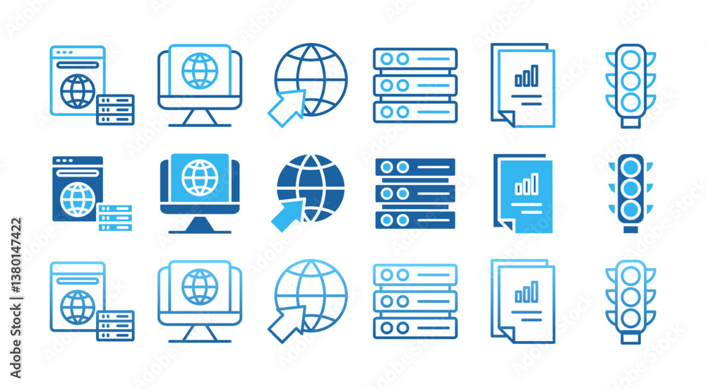 Poster web hosting icon set with multiple style provider, webspace, domain, website, server, data, traffic 