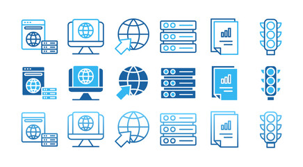 WEB HOSTING icon set with multiple style provider, webspace, domain, website, server, data, traffic and service