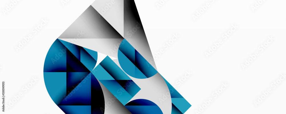 Poster abstract geometric composition. blue, white shapes intersect. modern design, clean lines, dynamic fo
