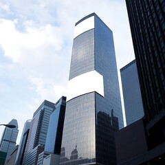 Obraz premium A modern skyscraper reflecting the sky, tall buildings and office block in the city