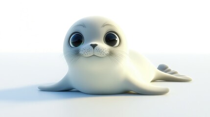 Obraz premium Cute and Adorable Cartoon Seal Character with Big Eyes and a Friendly Expression on a Simple Background