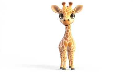 Cute Cartoon Giraffe Character with Big Eyes and Playful Expression Set Against a Clean White Background
