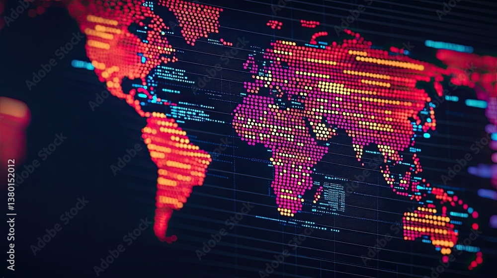 Poster visualizing global data trends digital world map design technology infographic style abstract digita