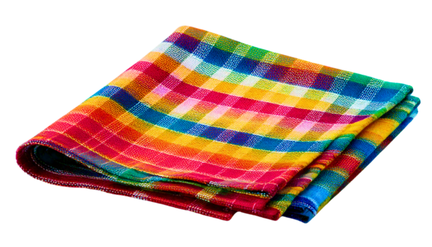 A multicolored checkered napkin isolated on transparent background