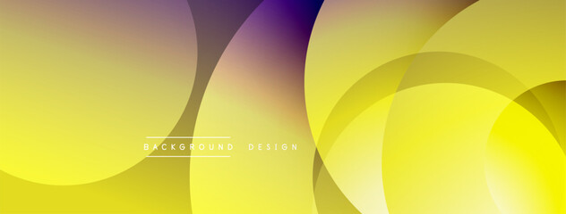 Abstract yellow, purple gradients. Overlapping circles create dynamic composition. Modern design for backgrounds, presentations. Smooth transitions, vibrant colors.