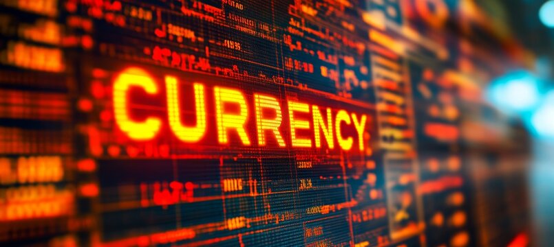 CURRENCY Text Display, Technology Background, Finance, Trading Concept With Graphs, Big Data