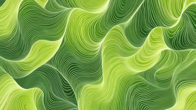 A seamless vector pattern of abstract wavy leaf veins, inspired by topographic line art, in bright greens.