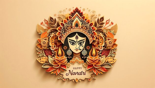 Navratri Background of Durga Mata for Shri Durga Puja and Durga Puja 2025 &ndash; Sacred Hindu Goddess Illustration in a Colorful Template Background for Navratra Festival and Worship