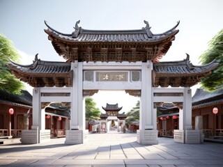 Fototapeta premium an AI Image Generator, Traditional Chinese Gate in a Serene Courtyard