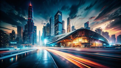 Naklejka premium Black and White Long Exposure Cityscape Photography: Urban Abstract Art