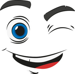 Winking Cartoon Face with Smile Vector