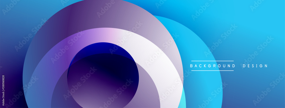 Poster abstract circles overlap, creating vibrant blue, purple gradients. modern design, smooth transitions
