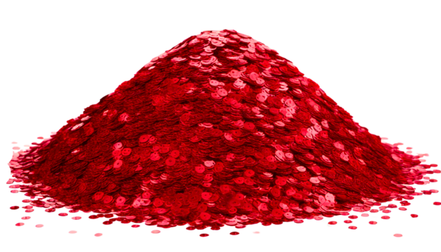bright shiny red sequins isolated on transparent background