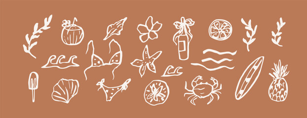 Hand drawn retro coastal summer vacation elements © Maria