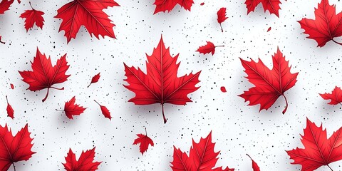 Seamless pixel art pattern of red maple leaves on clean white background, perfect for Canada Day-themed digital wallpapers, textile prints, posters, and festive graphic templates