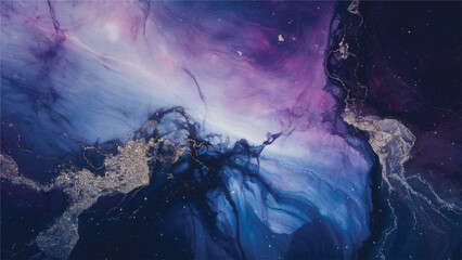 Abstract Cosmic Marble Texture in Deep Purple and Blue Hues