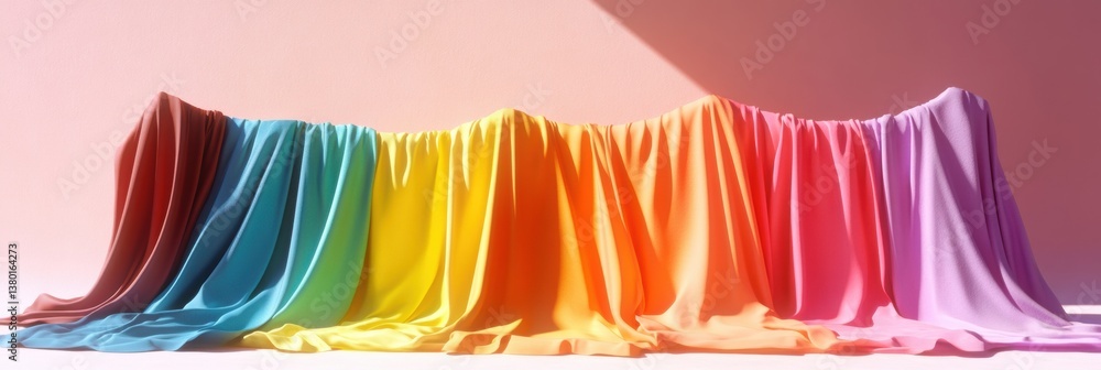 Aufkleber colorful garments arranged in a vibrant rainbow arc create a surreal display of beauty and creativit