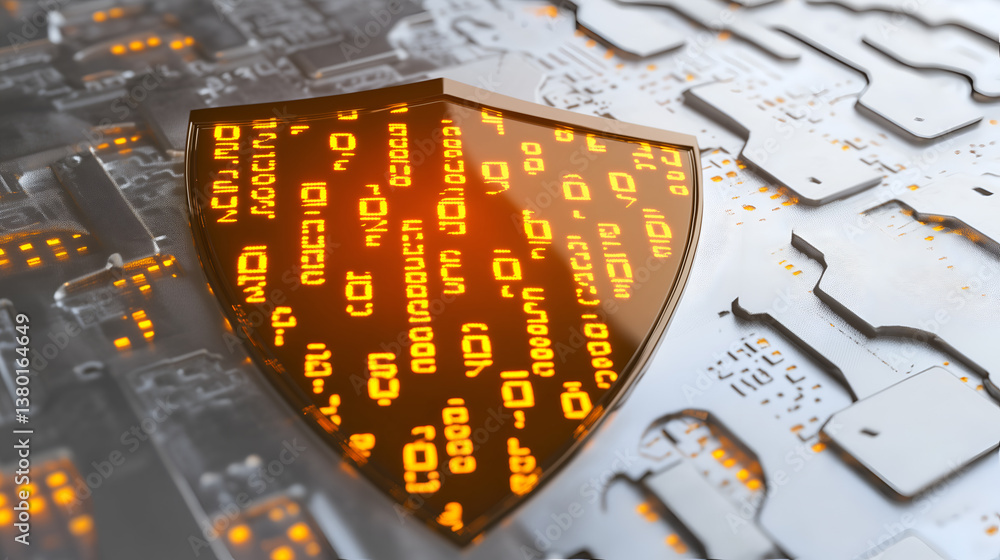 Aufkleber a digital shield representing online security, surrounded by circuit board details, symbolising prot