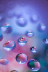 Soft focus and vintage lens. Aesthetic harmony blue background with real drops for advertisement and presentation, with copy space	