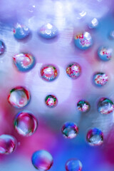 Soft focus and vintage lens. Aesthetic harmony blue background with real drops for advertisement and presentation, with copy space	