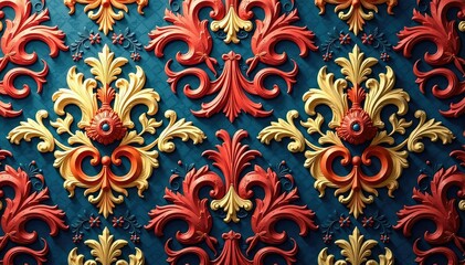 Large-scale damask design, opulent scrolling arabesques , art, ornate, elegant